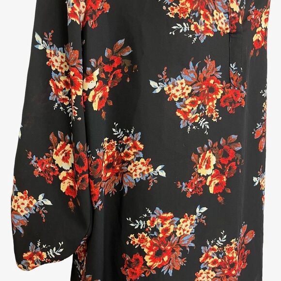 DANIEL RAINN Black Red Floral V-Neck Long Sleeve Oversized Loose Fit sz L Large - Picture 9 of 16